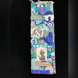 Handmade Polymer Clay Mosaic Art “Enchanted Mermaid “Original On Wood  12”x4”